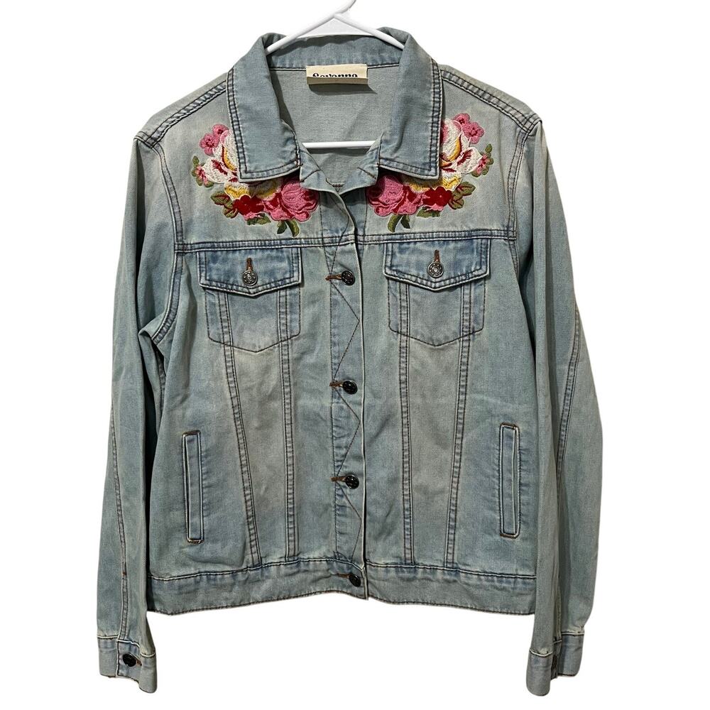 Savanah Jane Women’s embroidered Jean Jacket Sz Large Cotton Gorgeous‎
